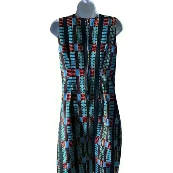 African Handmade Dress Women's Size 4 Sleeveless Fitted Geometric Multicolor - Picture 4 of 7